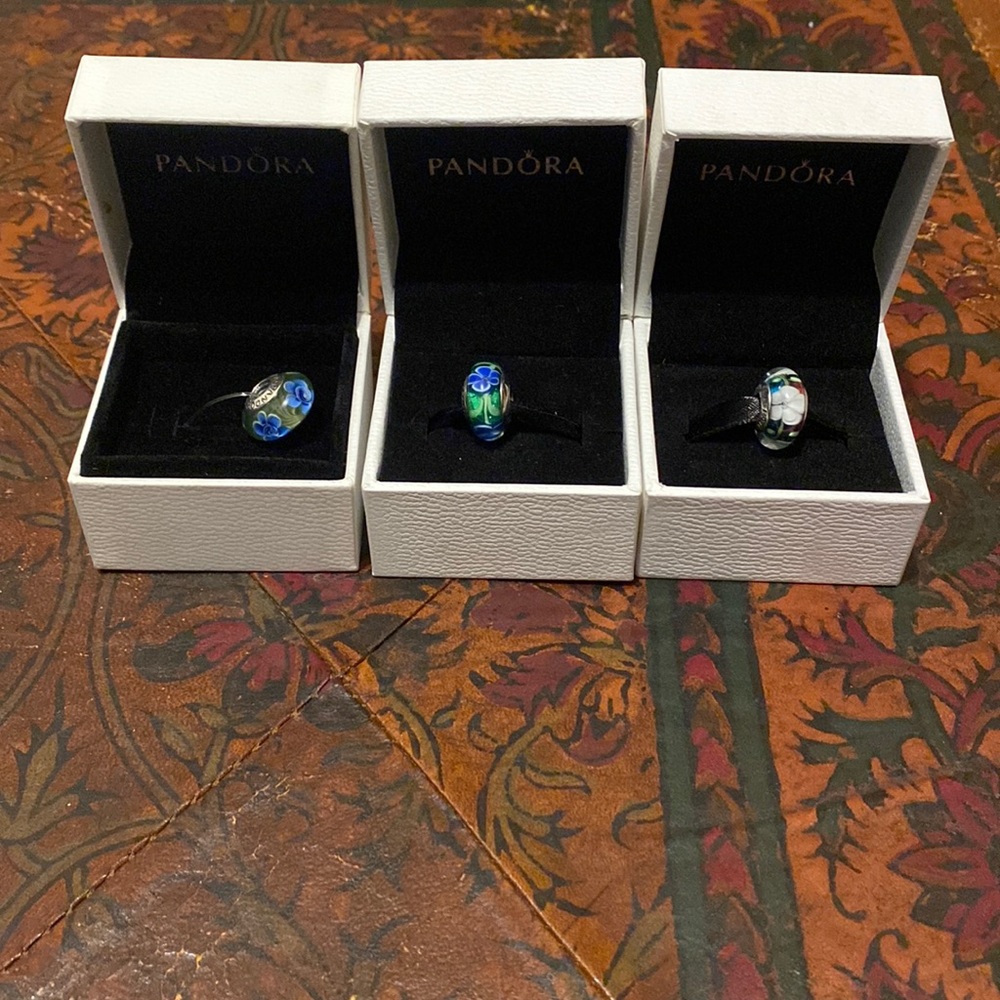 Set of 3 floral PANDORA charms